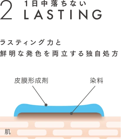 2 １日中落ちない LASTING ラスティング力と鮮明な発色を両立する自処方